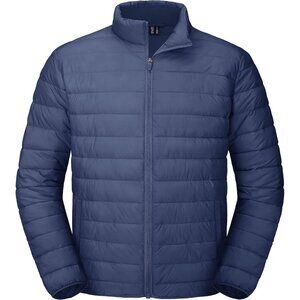 Mens Blue Grey Stand-Up Collar Water Resistant Outerwear Quilted Puffer Jacket